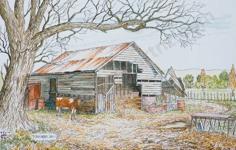 BATTARBEE, David (1939-) - Old Barn, Papaiti, Whanganui Image 1++