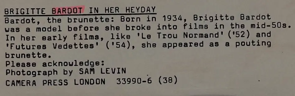 LEVIN, Sam - Brigitte Bardot (1934-) - in her heyday Image 1++