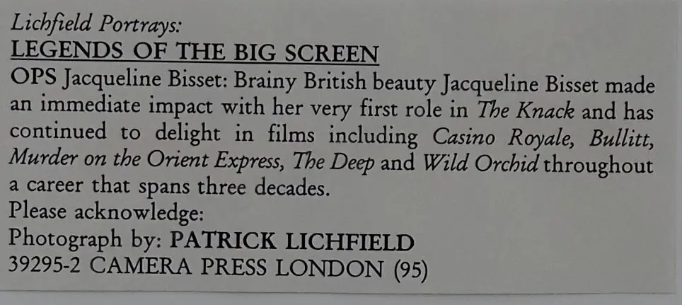 LICHFIELD, Patrick (Lord) - Jacqueline Bisset, Actress Image 1++