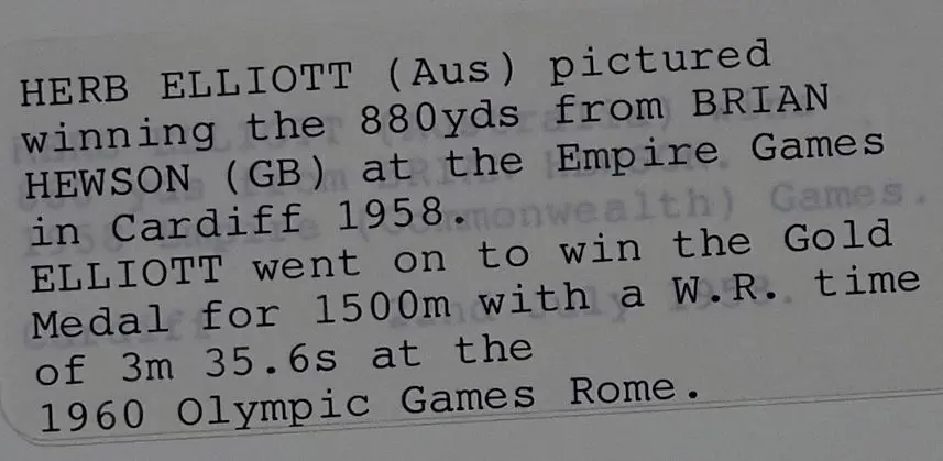 HERRINGSHAW, George - Herb Elliott (Aust) wins 880 yards, Empire Games 1958 Image 1++