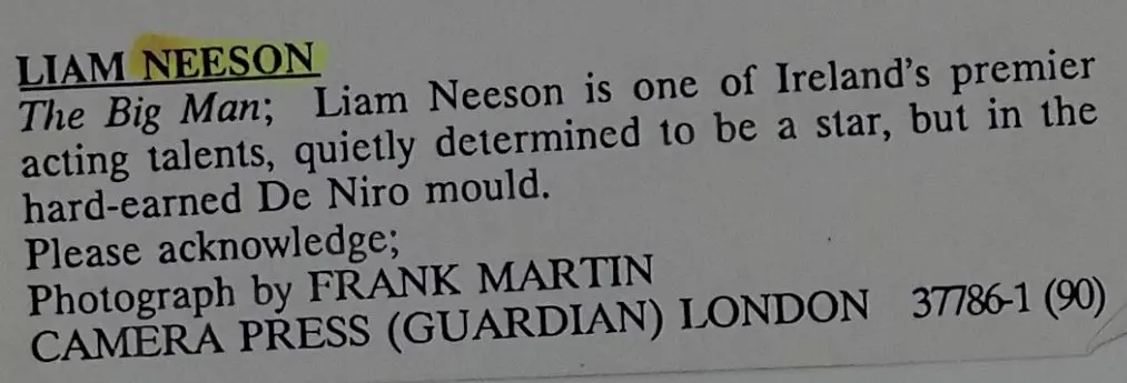 MARTIN, Frank - Camera Press - Liam Neeson, Actor Image 1++