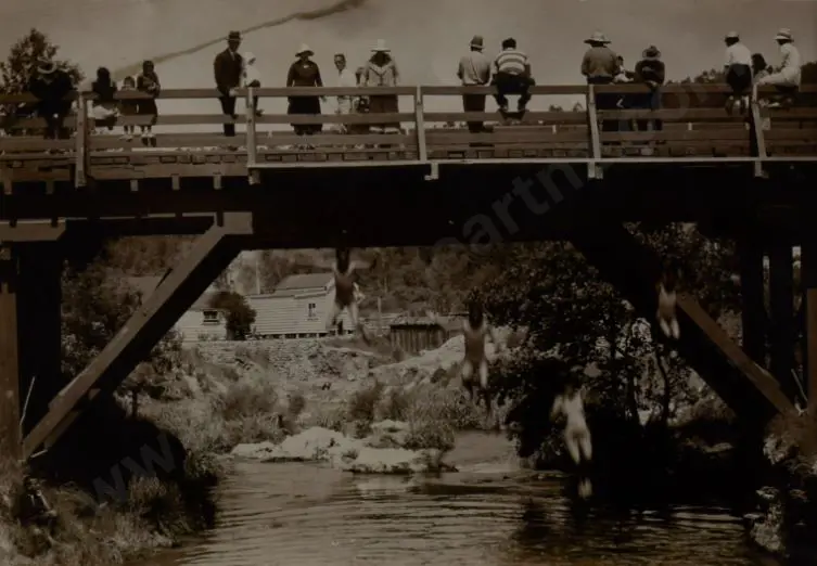 UNKNOWN Photographer - Local Boys jumping off Bridge - early 20th Cent. Image 1++