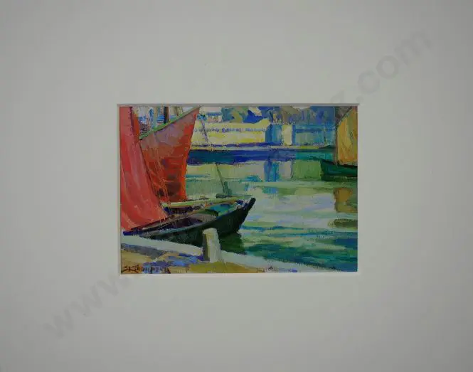 THOMPSON, Sydney Lough (1877-1973) - Fishing Vessels at Port Image 1++