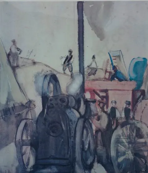 HODGKINS, Frances (1869-1947) - Threshing in the Cotswolds Image 1++