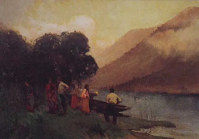 WRIGHT, Walter (1866-1933) - Maori Family on Riverbank Image 1++