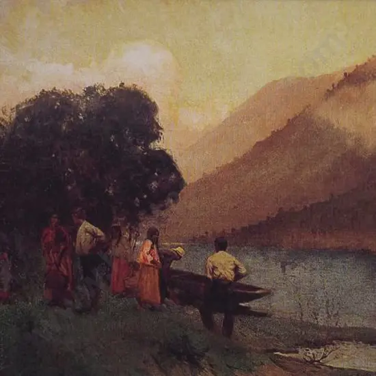 WRIGHT, Walter (1866-1933) - Maori Family on Riverbank