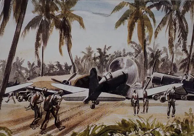 CLARK, Russell (1905-1966) - Warming Up – NZ Pilots About to Board their Corsair Planes Image 1++