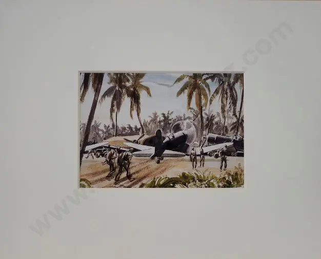 CLARK, Russell (1905-1966) - Warming Up – NZ Pilots About to Board their Corsair Planes Image 1++