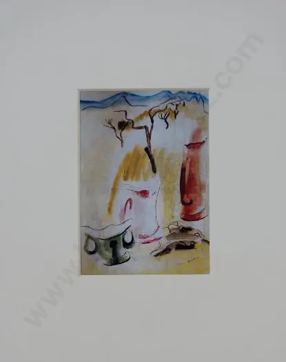 HODGKINS, Frances (1869-1947) - Arrangement of Jugs & Landscape, c.1937 Image 1++