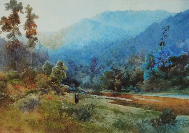 WRIGHT, Frank (1860-1923) - Figures on the Waikato River Image 1++