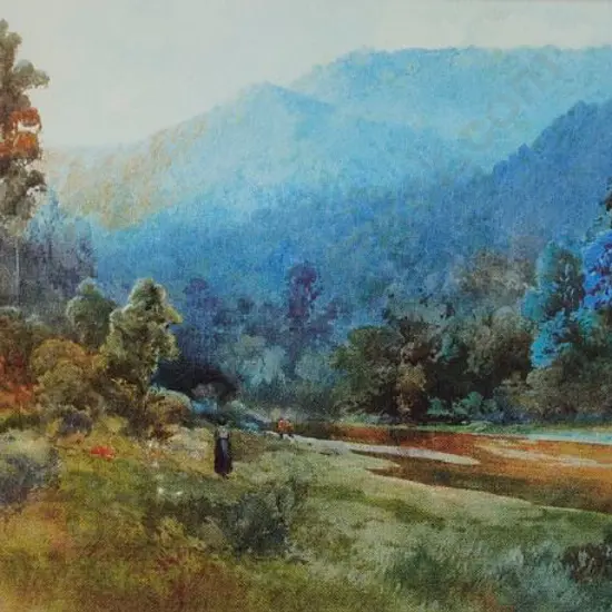 WRIGHT, Frank (1860-1923) - Figures on the Waikato River