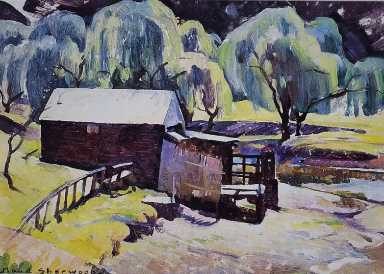 SHERWOOD, Maud (1880-1956) - Farm Building Along Riverbank Image 1++
