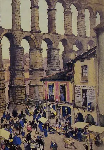 SHERWOOD, Maud (1880-1956) - The Aqueduct and the Market, Segoulia, Spain Image 1++