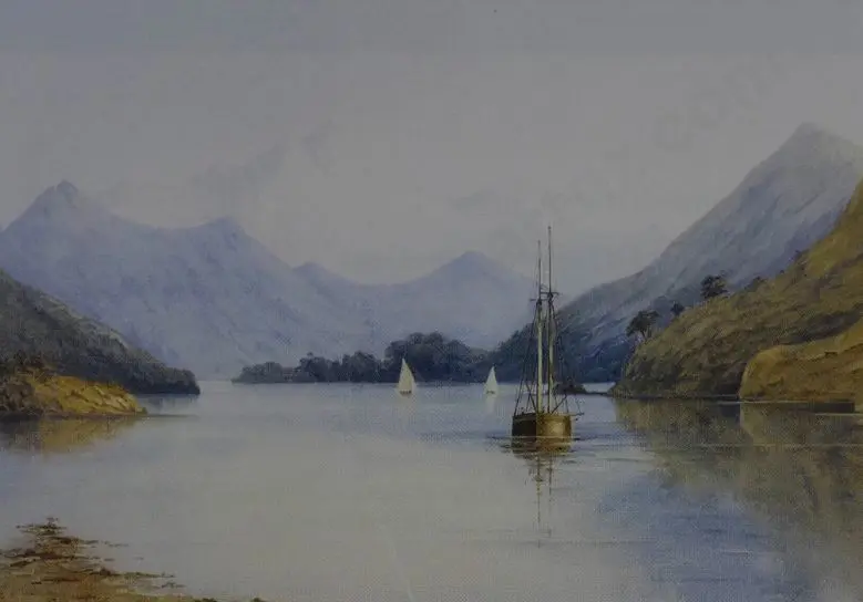 ARDEN, Frances Hamar (1841-1899) - Coastal Supply Ship Entering Sound Image 1++