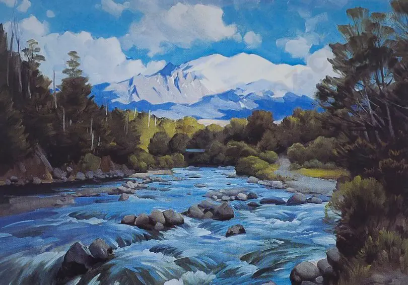 BUCKMASTER, Ernest (1897-1968) - Mount Ruapehu from the Tongariro River Image 1++
