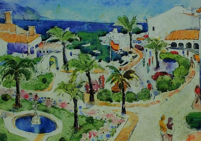LUSK, Doris (1916-1990) - Spanish Village Scene, 1988 Image 1++