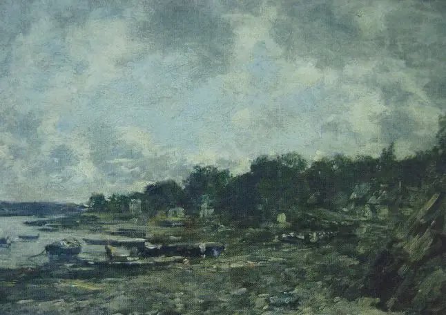 BOUDIN, Eugene (1824-1898) - Pecheur et Bateaux, Le Faou, Britanny Image 1++