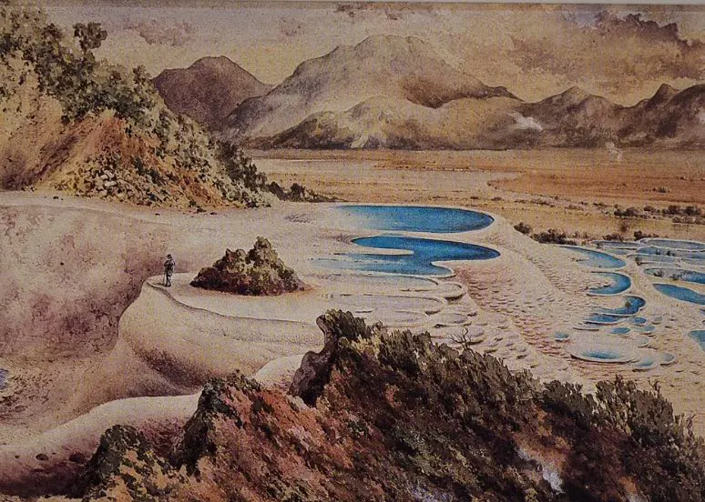 WATKINS, Kennett (1847-1933) - The Crater at the Top of the White Terraces Image 1++