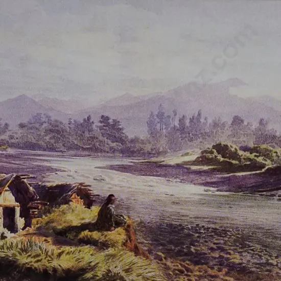 GULLY, John (1819-1888) - Maori Whare alongside Hutt River, 1887