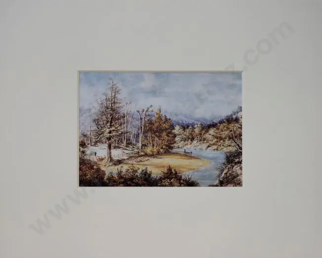 BARRAUD, Charles Decimus (1822-1897) - Hutt River with Maori Whare & Canoe, 1869 Image 1++