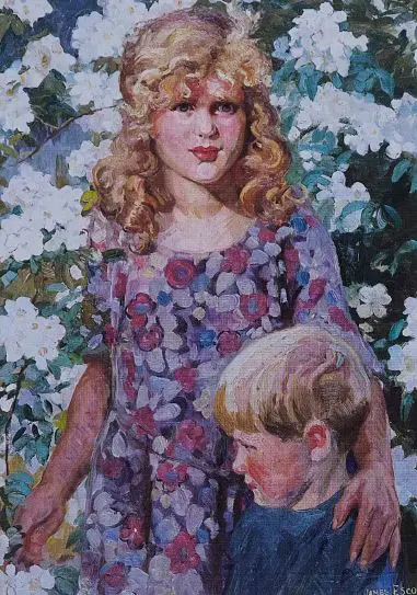 SCOTT, James F (1877-1932) - Portrait of Girl with Young Boy Image 1++