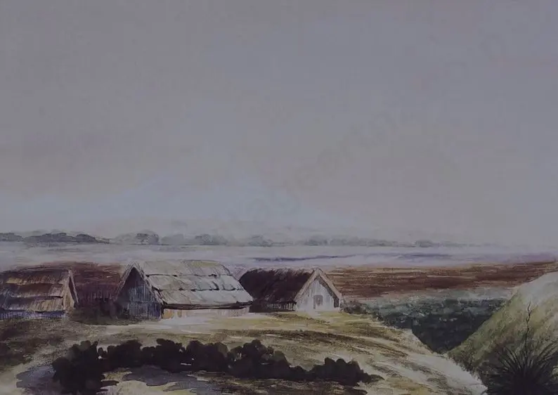 GULLY, John (1819-1888) - Mt Egmont with Maori Village in Foreground Image 1++
