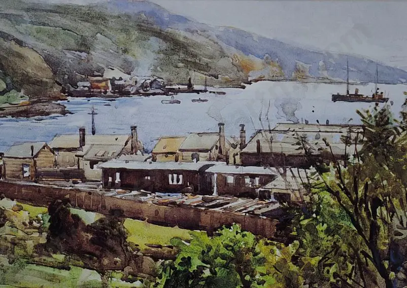 WALSH, Alfred Wilson (1859-1916) - Railway Sidings, Lyttelton Harbour, Christchurch, 1909 Image 1++