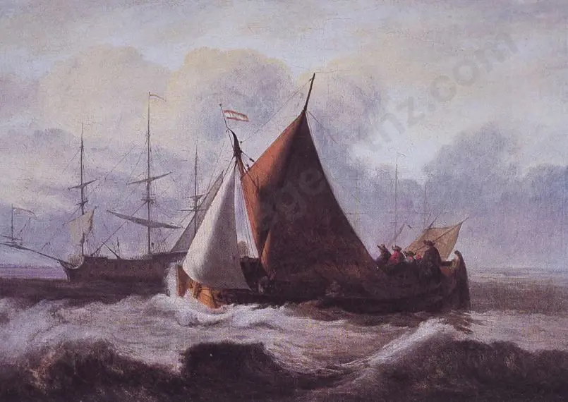 KOEKKOEK, Barend (1803-1862) - Figures in a Dutch Barge Image 1++