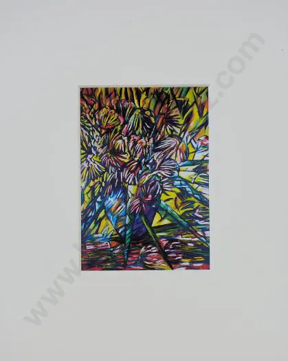 BUCHANAN, Dean (1952- - Vase of Flowers and Flax Leaves Image 1++