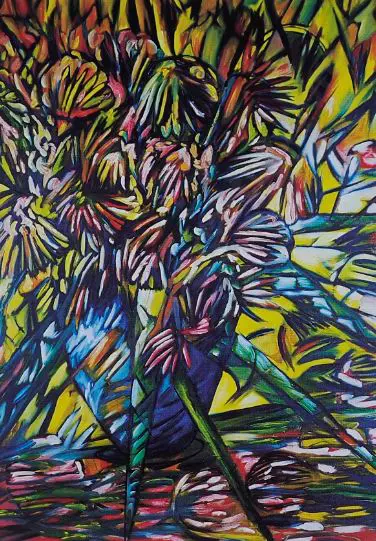 BUCHANAN, Dean (1952- - Vase of Flowers and Flax Leaves Image 1++