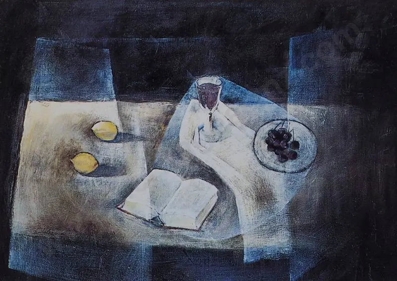 DAY, Melvin (1923-2016) - Still Life – Book, Wine, Cherries & Lemons, 1983 Image 1++