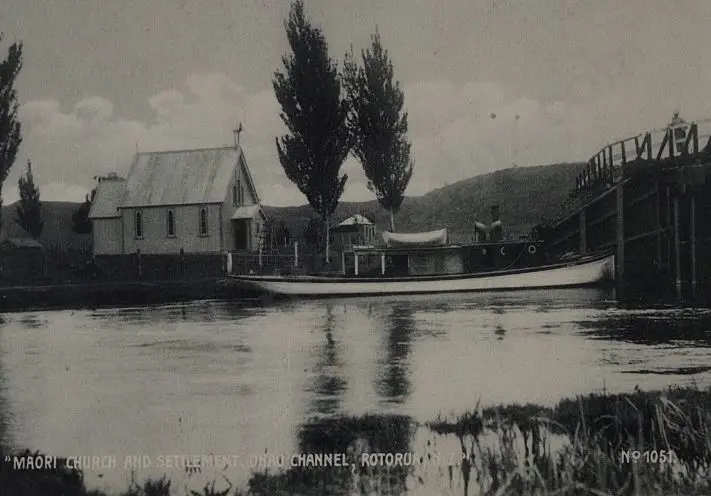UNKNOWN - Maori Church & Settlement, Ohau, Rotorua, c.1900 Image 1++