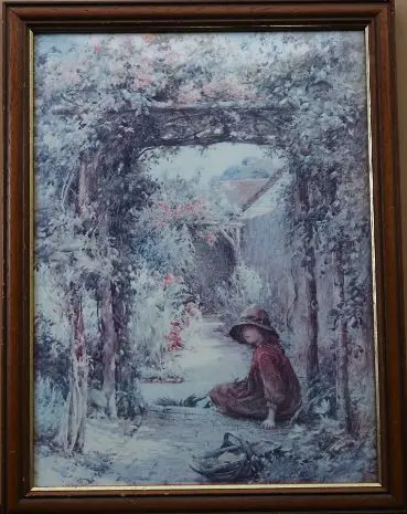 UNKNOWN Artist - Taking a Break - Small Girl Seated on Garden Path Image 1++