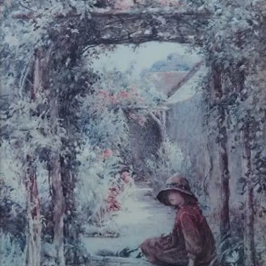 UNKNOWN Artist - Taking a Break - Small Girl Seated on Garden Path