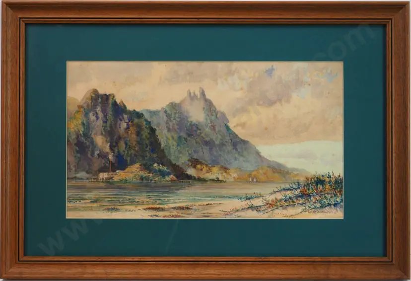 WOODHOUSE, William (1857-1939) - Whangarei Heads with Mt Manaia and the Old Freezing works Image 1++