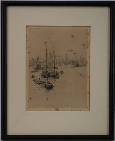 LANGMAID, Rowland (1897-1956) - Sailing Boats on Thames with Tower Bridge Image 1++