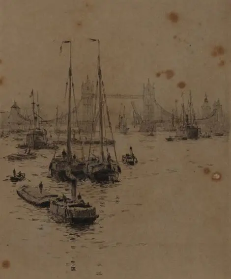 LANGMAID, Rowland (1897-1956) - Sailing Boats on Thames with Tower Bridge Image 1++