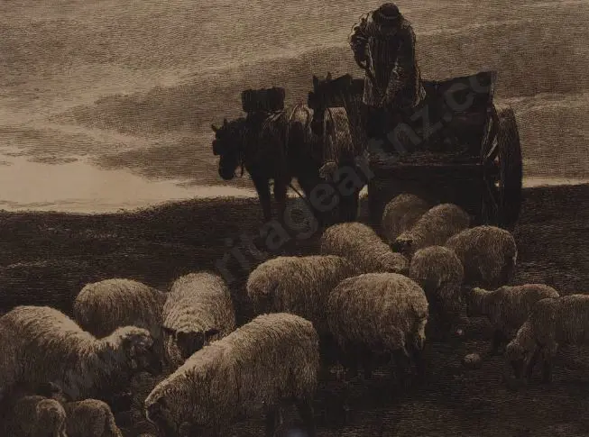 DOUGLAS, Edwin (1848-1914) - Evening on the Southdowns (Farmer & His Flock) Image 1++