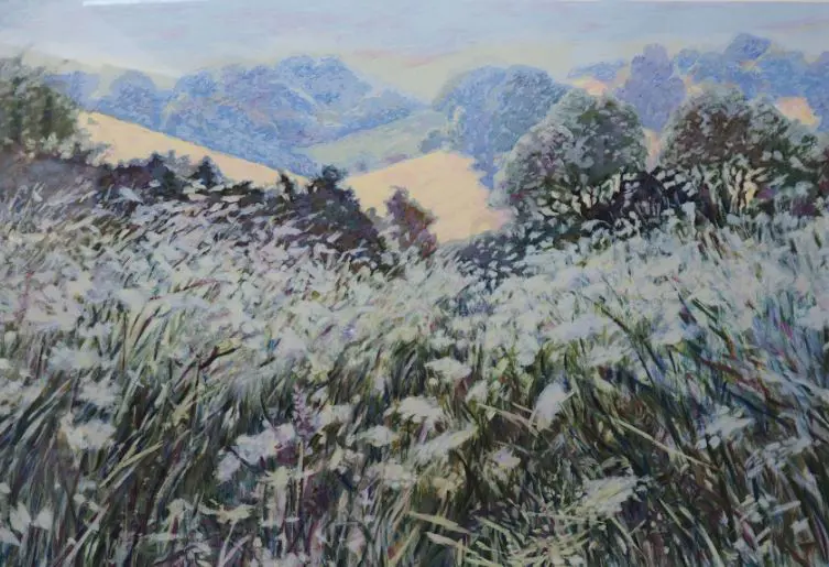 SYKES, Caroline (20th Cent.) - Morning Field - Rolling Hills with Wildflowers Image 1++