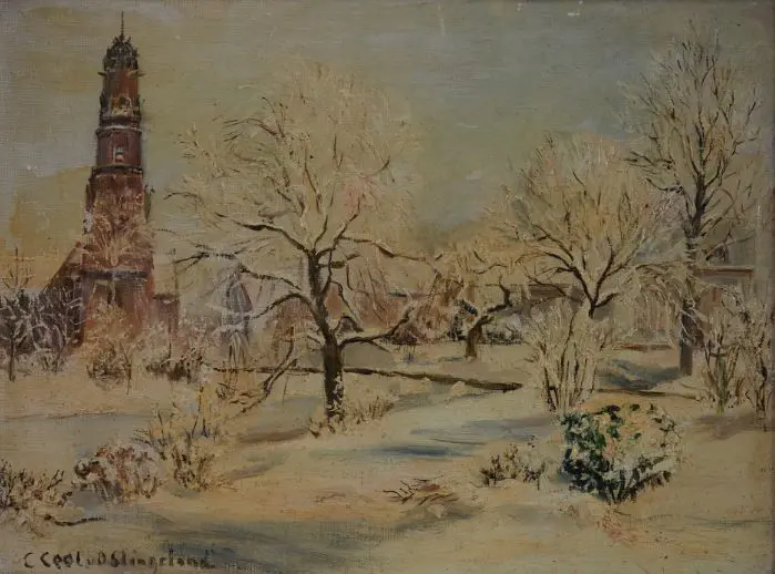 SLINGELAND, CJG Cool-van Oosten (1902-1975) - Church in Winter Image 1++