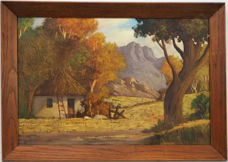 FOURE, K.J. (20th Cent.) - Bush Hut with Hills Image 1++