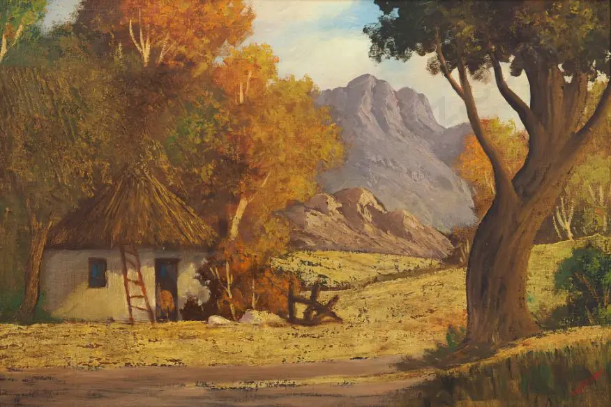 FOURE, K.J. (20th Cent.) - Bush Hut with Hills Image 1++