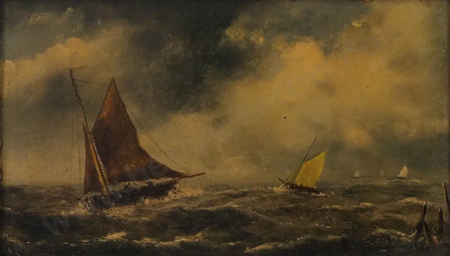 H.K. (UNKNOWN Initials) - Sailing Ships in Storm Image 1++
