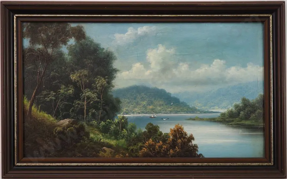 DELAWARR, Valentine (1852-1918) - Southern Lake with Boat & Gulls Image 1++