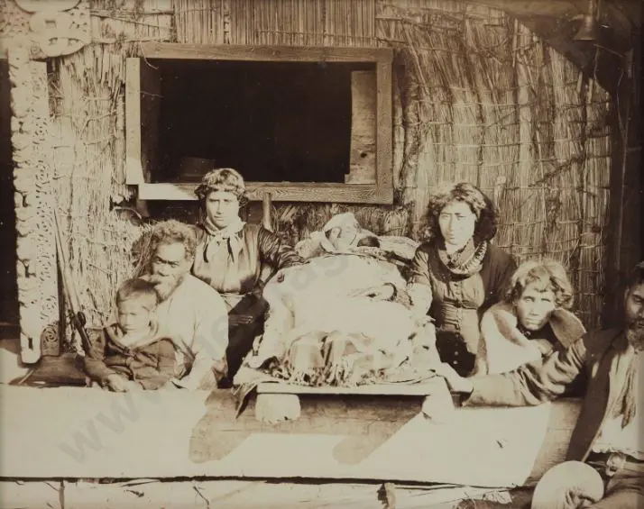 UNKNOWN - Tangi - Maori Family Outside Whare Image 1++
