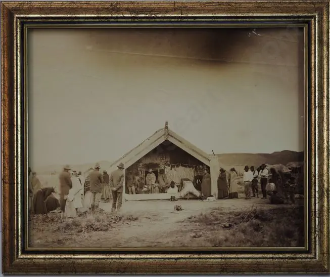 UNKNOWN - Tangi - Group of Maori Outside Whare Image 1++