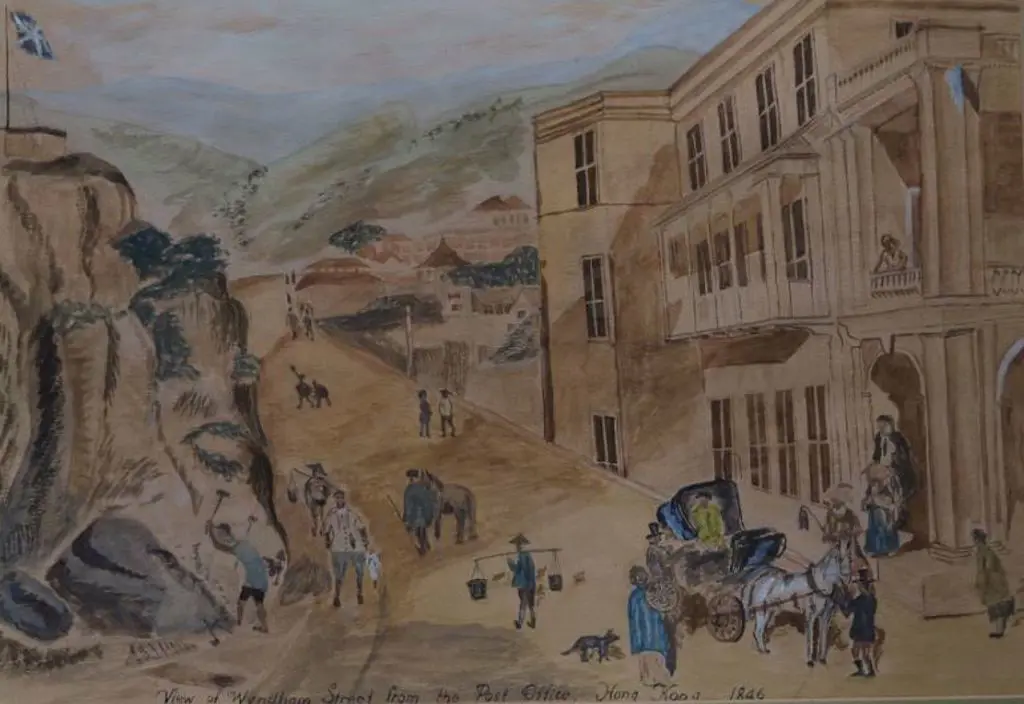 UNKNOWN artist - View of Wyndham Street, from the Post Office, Hong Kong, 1846 Image 1++