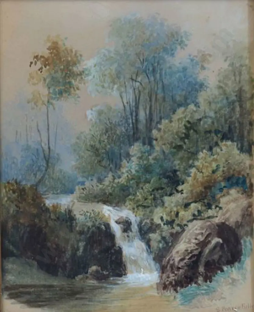 FULLER, S. Pearce (Active 1880-1910) - Waterfall in Forest Image 1++