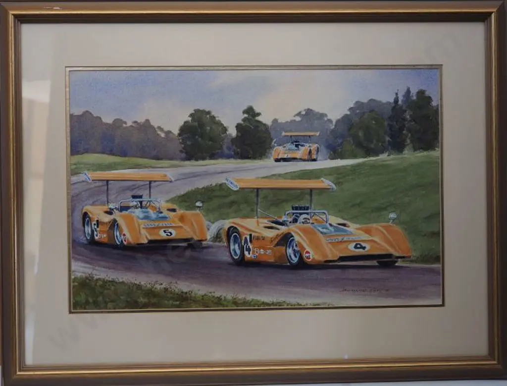 TAYLOR, Dennis (active 1950s) - Bruce McLaren & Denny Hulme leading the Way - NZ Grand Prix 1964 Image 1++