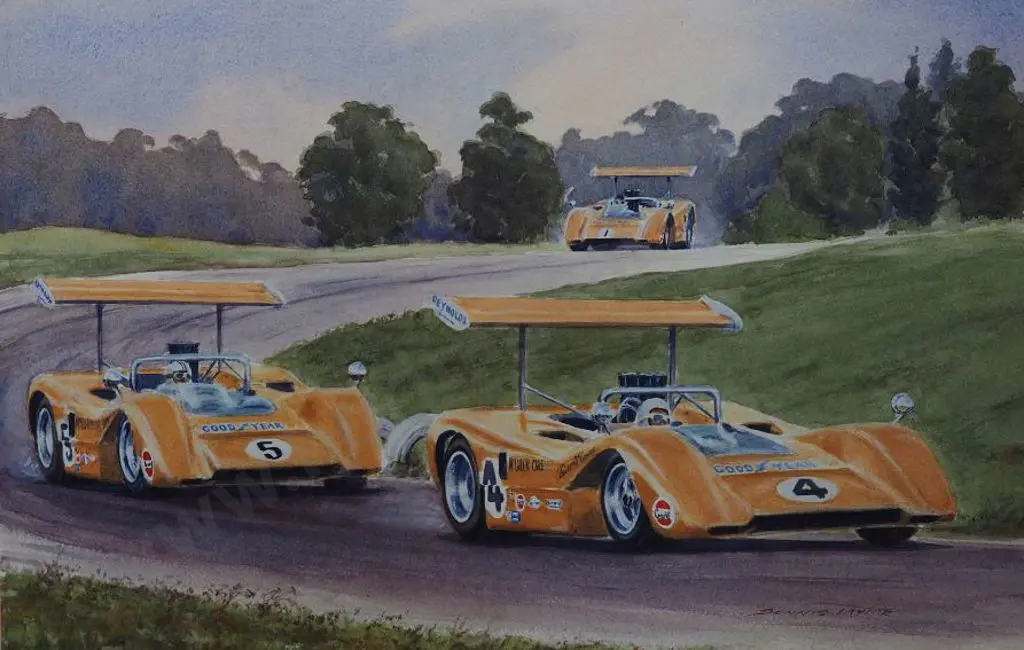 TAYLOR, Dennis (active 1950s) - Bruce McLaren & Denny Hulme leading the Way - NZ Grand Prix 1964 Image 1++